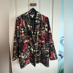 Abstract Print Blazer Jacket in Black and Red by Kasper